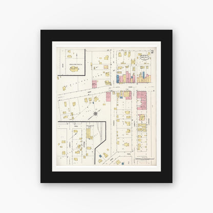 Old map wall art mockup — black gallery frame with white mat — Sanborn Fire Insurance Map from Walnut, Bureau County, Illinois (1921), Sheet #0002