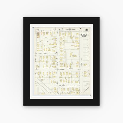 Old map wall art mockup — black gallery frame with white mat — Sanborn Fire Insurance Map from Menominee, Menominee County, Michigan (1913), Sheet #0018