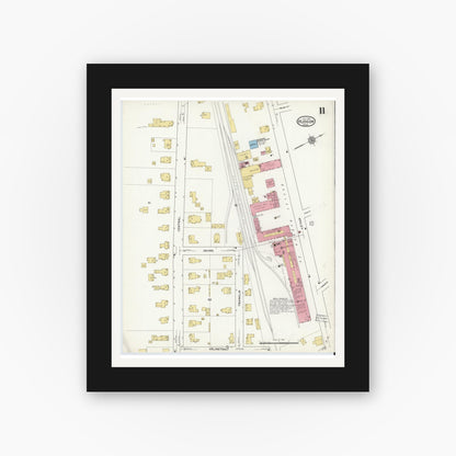 Old map wall art mockup — black gallery frame with white mat — Sanborn Fire Insurance Map from Hudson, Middlesex County, Massachusetts (1916), Sheet #0011