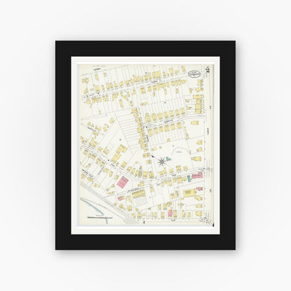 Old map wall art mockup — black gallery frame with white mat — Sanborn Fire Insurance Map from Plymouth, Luzerne County, Pennsylvania (1907), Sheet #0002