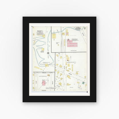 Old map wall art mockup — black gallery frame with white mat — Sanborn Fire Insurance Map from Bangor, Van Buren County, Michigan (1909), Sheet #0002