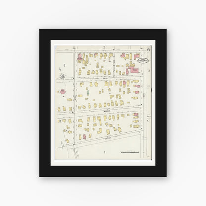 Old map wall art mockup — black gallery frame with white mat — Sanborn Fire Insurance Map from Brockport, Monroe County, New York (1898), Sheet #0006