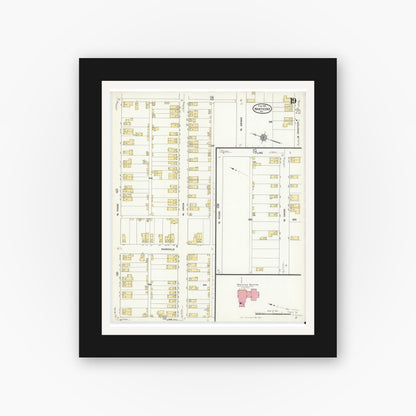 Old map wall art mockup — black gallery frame with white mat — Sanborn Fire Insurance Map from Nanticoke, Luzerne County, Pennsylvania (1912), Sheet #0019