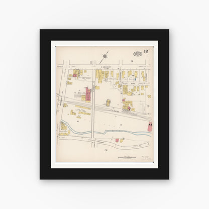 Old map wall art mockup — black gallery frame with white mat — Sanborn Fire Insurance Map from Norwalk, Huron County, Ohio (1922), Sheet #0018