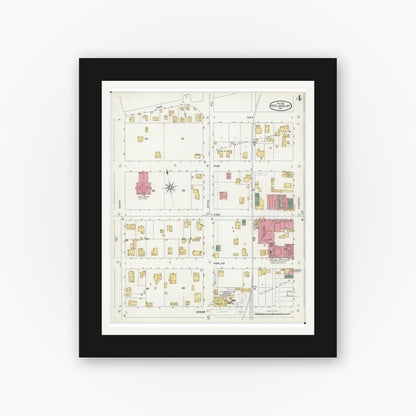 Old map wall art mockup — black gallery frame with white mat — Sanborn Fire Insurance Map from Poplar Bluff, Butler County, Missouri (1901), Sheet #0004