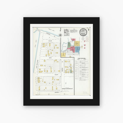 Old map wall art mockup — black gallery frame with white mat — Sanborn Fire Insurance Map from Virginia, Saint Louis County, Minnesota (1900) - Complete Map Set