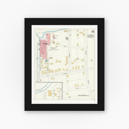 Old map wall art mockup — black gallery frame with white mat — Sanborn Fire Insurance Map from Herkimer, Herkimer County, New York (1906), Sheet #0015