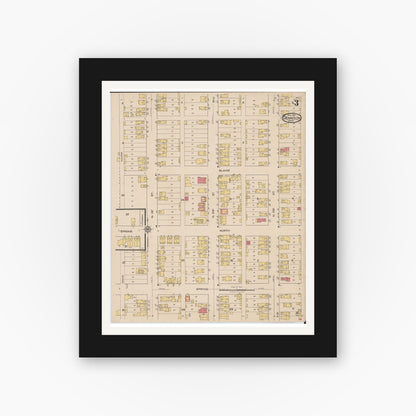 Old map wall art mockup — black gallery frame with white mat — Sanborn Fire Insurance Map from Dennison, Tuscarawas County, Ohio (1921), Sheet #0003