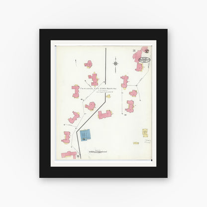 Old map wall art mockup — black gallery frame with white mat — Sanborn Fire Insurance Map from Traverse City, Grand Traverse County, Michigan (1920), Sheet #0037