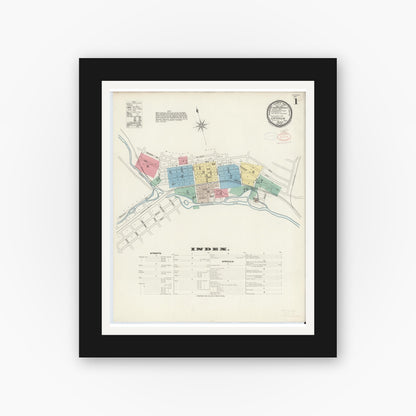 Old map wall art mockup — black gallery frame with white mat — Sanborn Fire Insurance Map from Emporium, Cameron County, Pennsylvania (1897) - Complete Map Set
