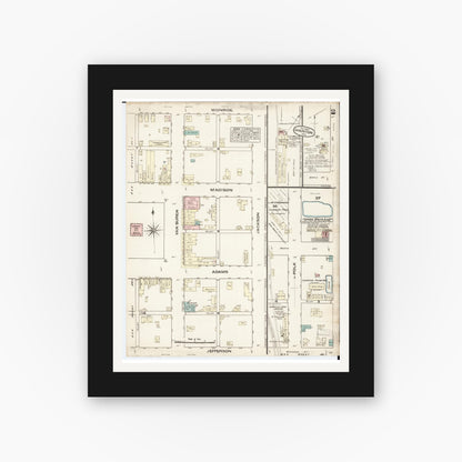 Old map wall art mockup — black gallery frame with white mat — Sanborn Fire Insurance Map from Chariton, Lucas County, Iowa (1883), Sheet #0002