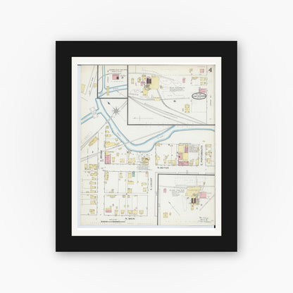 Old map wall art mockup — black gallery frame with white mat — Sanborn Fire Insurance Map from Jackson, Jackson County, Ohio (1892), Sheet #0004
