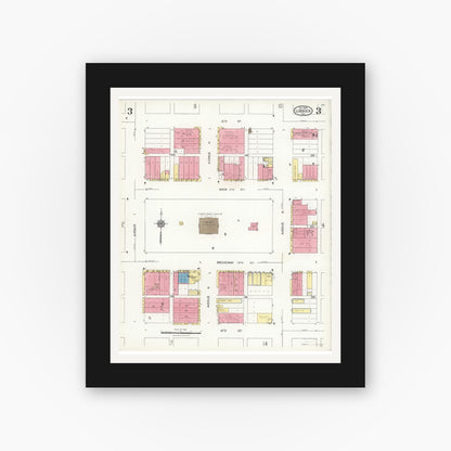 Old map wall art mockup — black gallery frame with white mat — Sanborn Fire Insurance Map from Lubbock, Lubbock County, Texas (1926), Sheet #0003