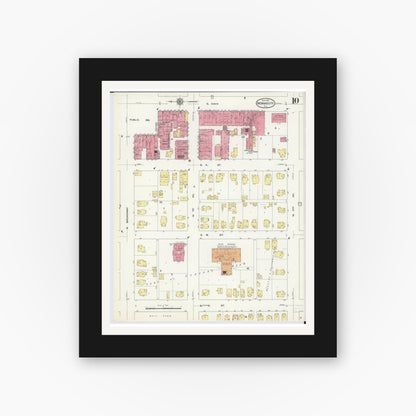 Old map wall art mockup — black gallery frame with white mat — Sanborn Fire Insurance Map from Monmouth, Warren County, Illinois (1913), Sheet #0010