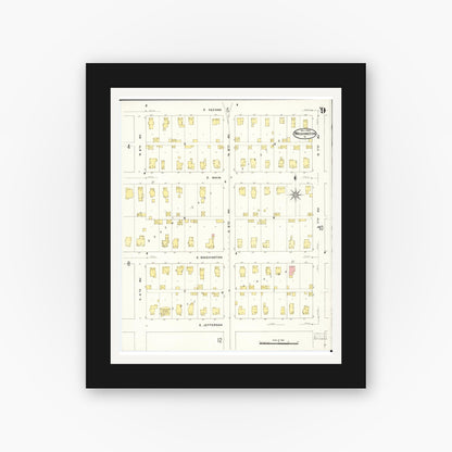 Old map wall art mockup — black gallery frame with white mat — Sanborn Fire Insurance Map from Washington, Washington County, Iowa (1909), Sheet #0009
