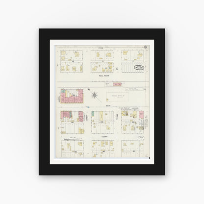 Old map wall art mockup — black gallery frame with white mat — Sanborn Fire Insurance Map from Calvert, Robertson County, Texas (1891), Sheet #0003