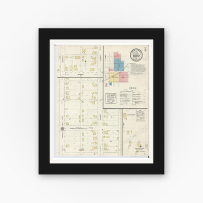 Old map wall art mockup — black gallery frame with white mat — Sanborn Fire Insurance Map from Shreve, Wayne County, Ohio (1913), Sheet #0001