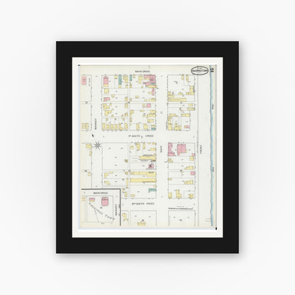 Old map wall art mockup — black gallery frame with white mat — Sanborn Fire Insurance Map from Shawneetown, Gallatin County, Illinois (1893), Sheet #0002