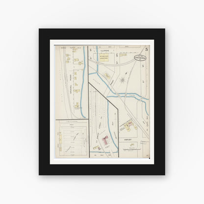 Old map wall art mockup — black gallery frame with white mat — Sanborn Fire Insurance Map from Louisiana, Pike County, Missouri (1885), Sheet #0005