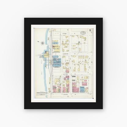 Old map wall art mockup — black gallery frame with white mat — Sanborn Fire Insurance Map from Dixon, Lee County, Illinois (1897), Sheet #0002