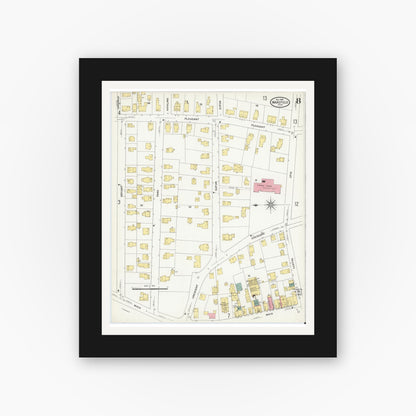 Old map wall art mockup — black gallery frame with white mat — Sanborn Fire Insurance Map from Wakefield, Middlesex County, Massachusetts (1909), Sheet #0008