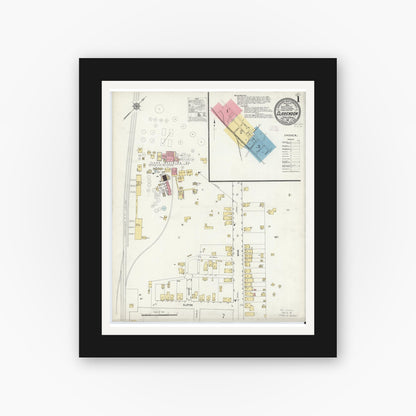 Old map wall art mockup — black gallery frame with white mat — Sanborn Fire Insurance Map from Clarendon, Warren County, Pennsylvania (1912) - Complete Map Set