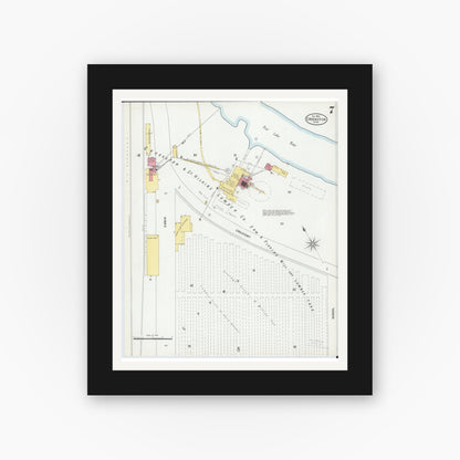 Old map wall art mockup — black gallery frame with white mat — Sanborn Fire Insurance Map from Crookston, Polk County, Minnesota (1900), Sheet #0007