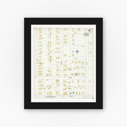 Old map wall art mockup — black gallery frame with white mat — Sanborn Fire Insurance Map from Bryan, Williams County, Ohio (1905), Sheet #0008