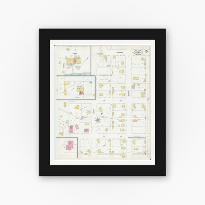 Old map wall art mockup — black gallery frame with white mat — Sanborn Fire Insurance Map from Henry, Marshall County, Illinois (1899), Sheet #0005