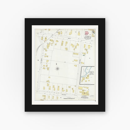 Old map wall art mockup — black gallery frame with white mat — Sanborn Fire Insurance Map from Amherst, Hampshire County, Massachusetts (1896), Sheet #0005