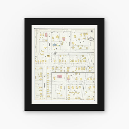 Old map wall art mockup — black gallery frame with white mat — Sanborn Fire Insurance Map from Dixon, Lee County, Illinois (1902), Sheet #0016