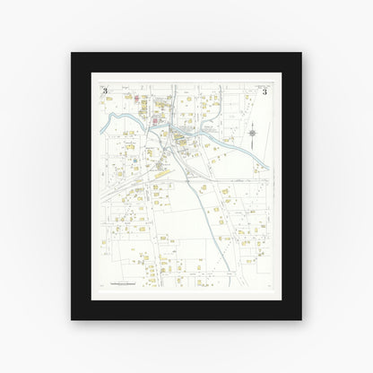 Old map wall art mockup — black gallery frame with white mat — Sanborn Fire Insurance Map from Livingston, Polk County, Texas (1935), Sheet #0003