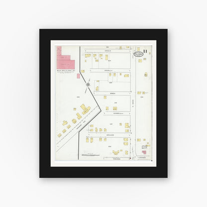 Old map wall art mockup — black gallery frame with white mat — Sanborn Fire Insurance Map from Palmer, Hampden County, Massachusetts (1918), Sheet #0011