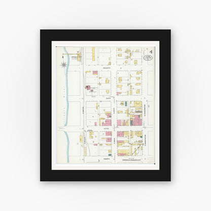 Old map wall art mockup — black gallery frame with white mat — Sanborn Fire Insurance Map from Lacon, Marshall County, Illinois (1907), Sheet #0004