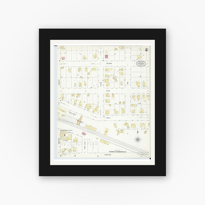 Old map wall art mockup — black gallery frame with white mat — Sanborn Fire Insurance Map from Fenton, Genesee County, Michigan (1908), Sheet #0002