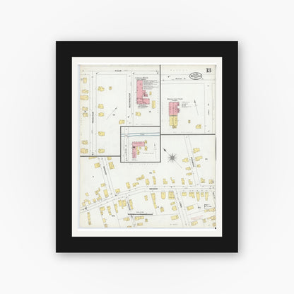 Old map wall art mockup — black gallery frame with white mat — Sanborn Fire Insurance Map from Westfield, Hampden County, Massachusetts (1900), Sheet #0013