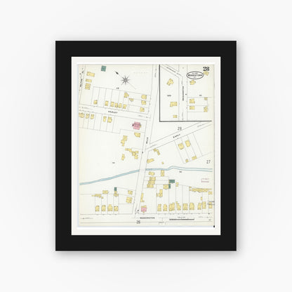 Old map wall art mockup — black gallery frame with white mat — Sanborn Fire Insurance Map from Morristown, Morris County, New Jersey (1909), Sheet #0028