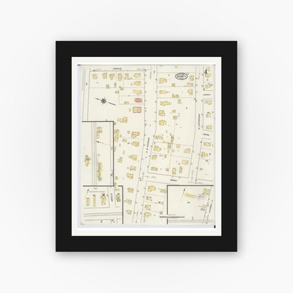 Old map wall art mockup — black gallery frame with white mat — Sanborn Fire Insurance Map from Quincy, Branch County, Michigan (1919), Sheet #0004