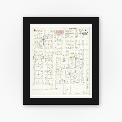 Old map wall art mockup — black gallery frame with white mat — Sanborn Fire Insurance Map from Lamesa, Dawson County, Texas (1925), Sheet #0005