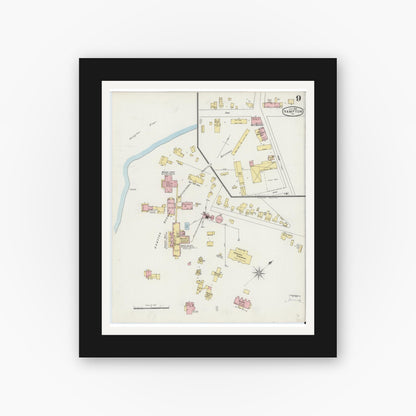 Old map wall art mockup — black gallery frame with white mat — Sanborn Fire Insurance Map from Hampton, Independent Cities, Virginia (1895), Sheet #0009
