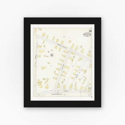 Old map wall art mockup — black gallery frame with white mat — Sanborn Fire Insurance Map from Northampton, Hampshire County, Massachusetts (1895), Sheet #0012