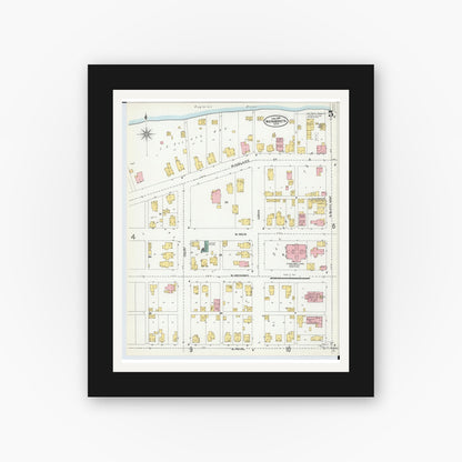 Old map wall art mockup — black gallery frame with white mat — Sanborn Fire Insurance Map from Wapakoneta, Auglaize County, Ohio (1904), Sheet #0005