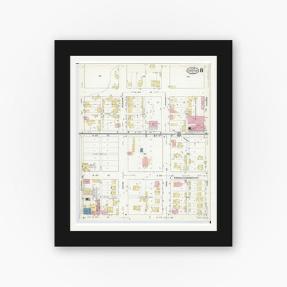 Old map wall art mockup — black gallery frame with white mat — Sanborn Fire Insurance Map from Ironton, Lawrence County, Ohio (1916), Sheet #0008