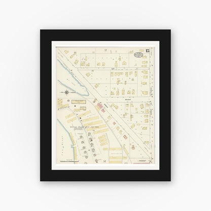 Old map wall art mockup — black gallery frame with white mat — Sanborn Fire Insurance Map from Menasha, Winnebago County, Wisconsin (1913), Sheet #0015