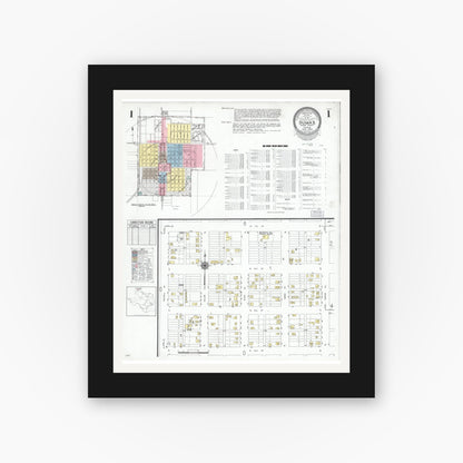 Old map wall art mockup — black gallery frame with white mat — Sanborn Fire Insurance Map from Dumas, Moore County, Texas (1950) - Complete Map Set