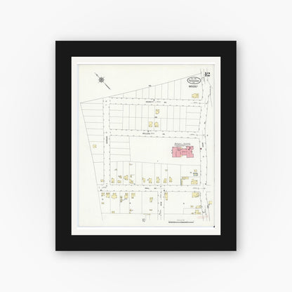 Old map wall art mockup — black gallery frame with white mat — Sanborn Fire Insurance Map from Tuckahoe, Westchester County, New York (1911), Sheet #0012