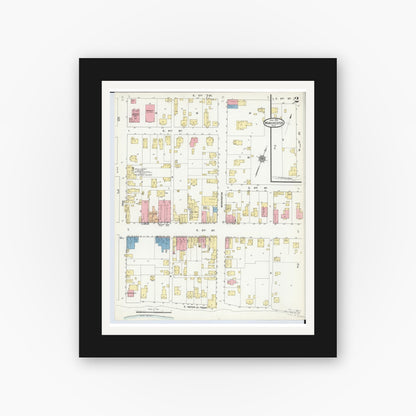 Old map wall art mockup — black gallery frame with white mat — Sanborn Fire Insurance Map from Manchester, Adams County, Ohio (1912), Sheet #0002