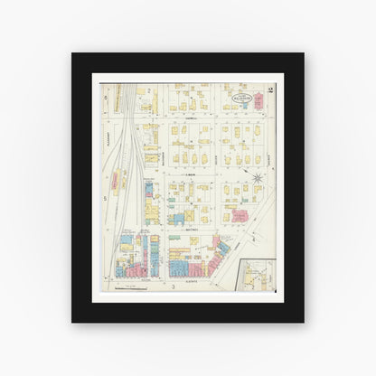 Old map wall art mockup — black gallery frame with white mat — Sanborn Fire Insurance Map from Belvidere, Boone County, Illinois (1897), Sheet #0002