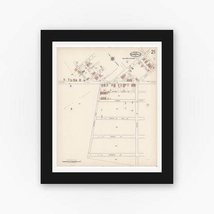 Old map wall art mockup — black gallery frame with white mat — Sanborn Fire Insurance Map from Phoenixville, Chester County, Pennsylvania (1921), Sheet #0021