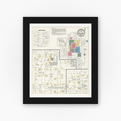Old map wall art mockup — black gallery frame with white mat — Sanborn Fire Insurance Map from Gallatin, Daviess County, Missouri (1921), Sheet #0001
